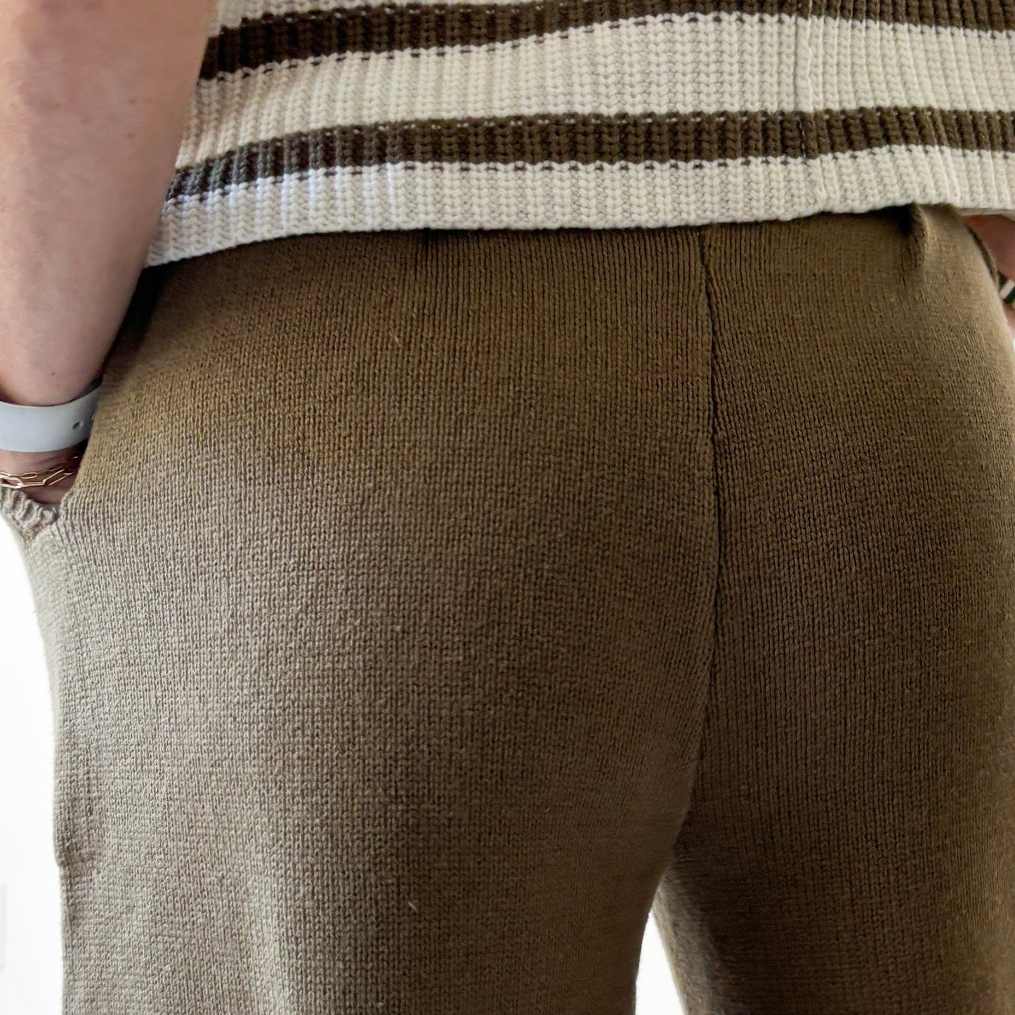 SALE Olive Pleated Ankle Length Sweater Knit Pant