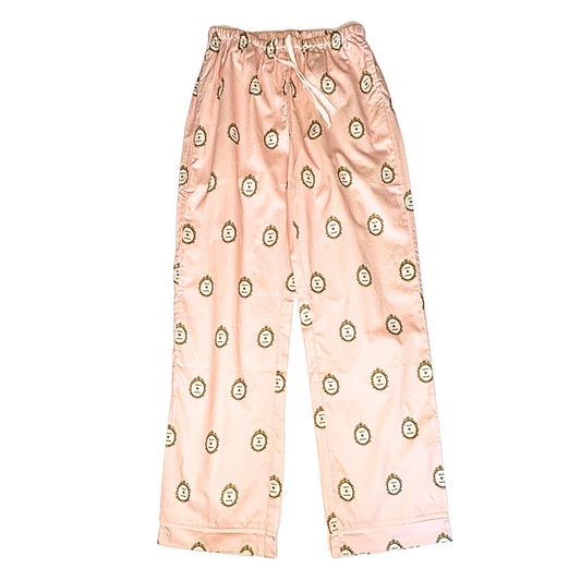 Women's Light Pink Drawstring waist Sateen Pajama Pant with Press for Champagne print