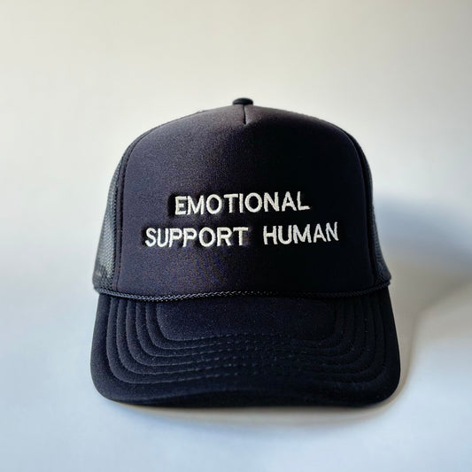 Black Unisex Emotional Support Human Dog Lover Trucker Hat