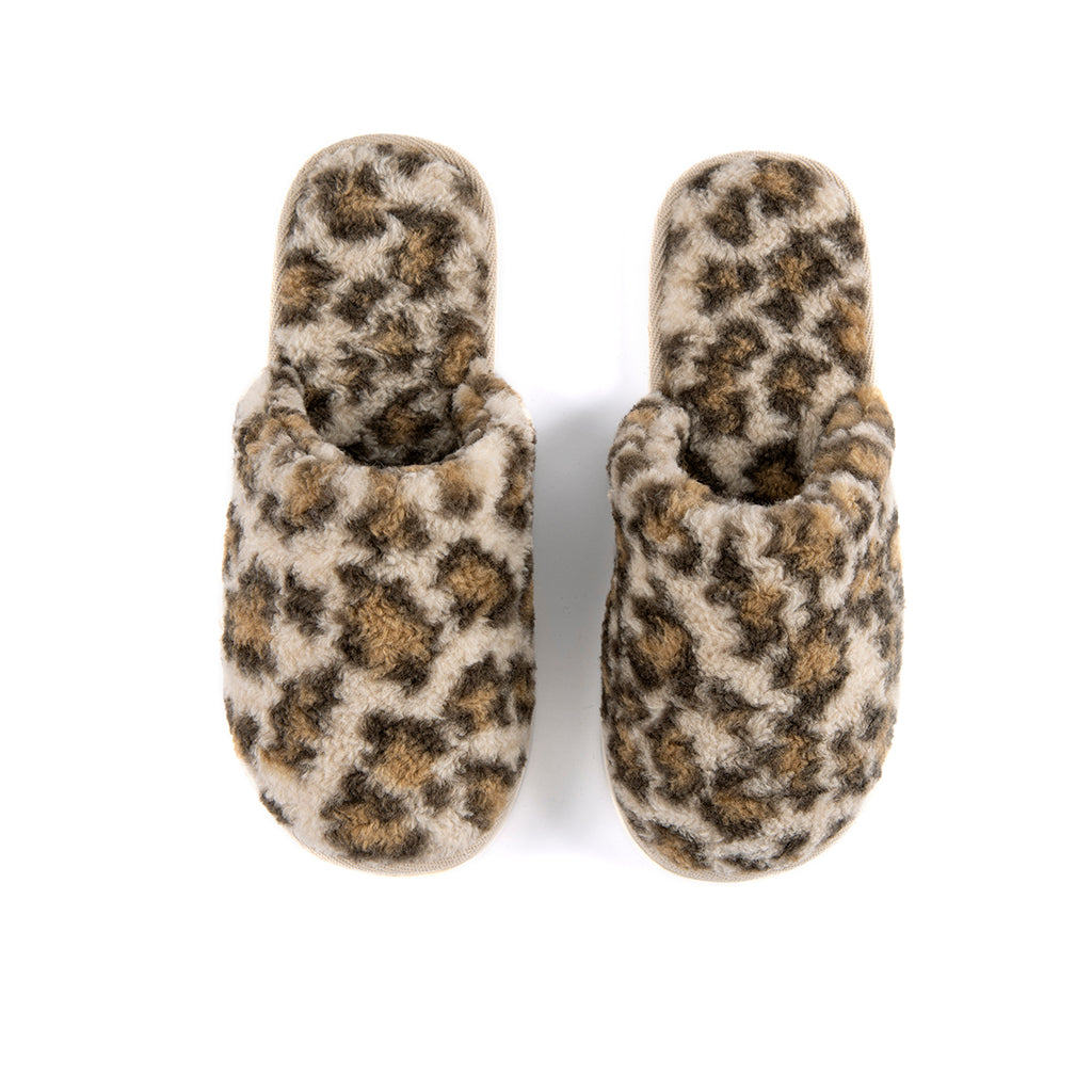 SALE Leopard Faux Fur Slippers with Rubber Outsole