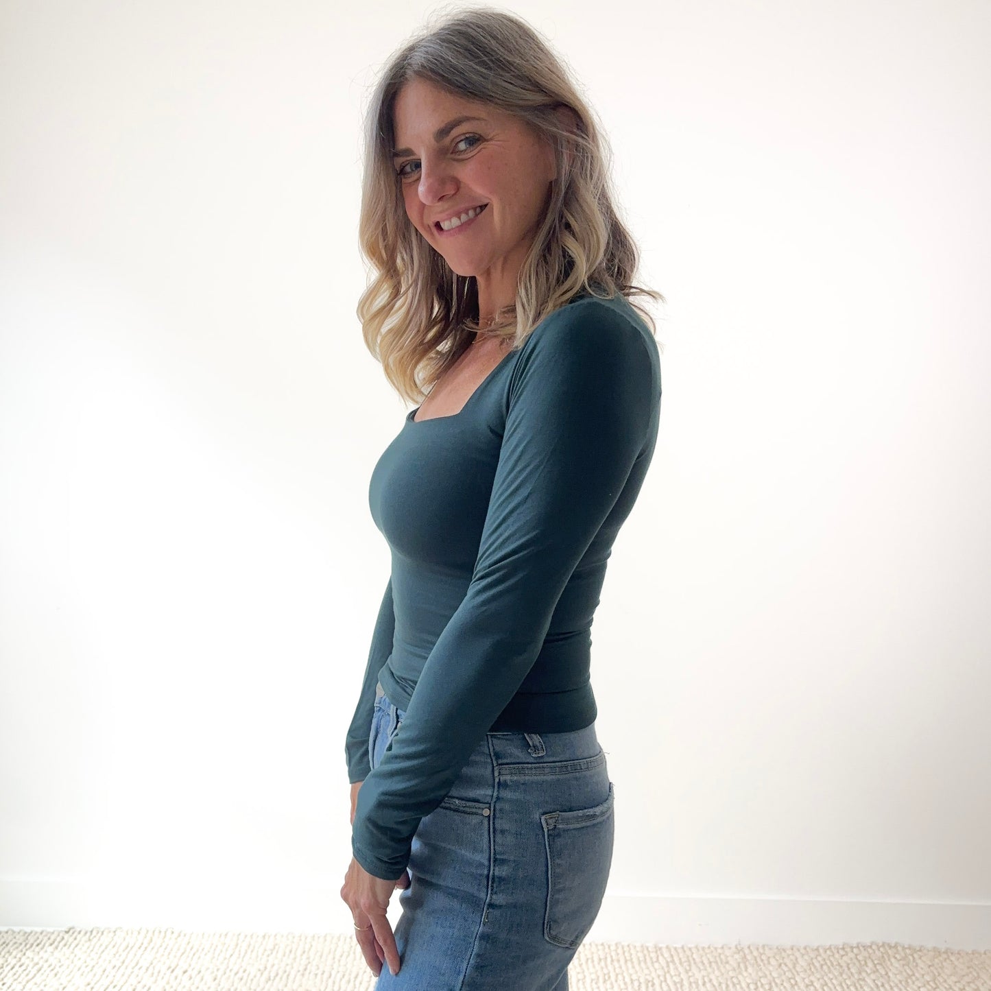 SALE Long Sleeve Square Neck Top