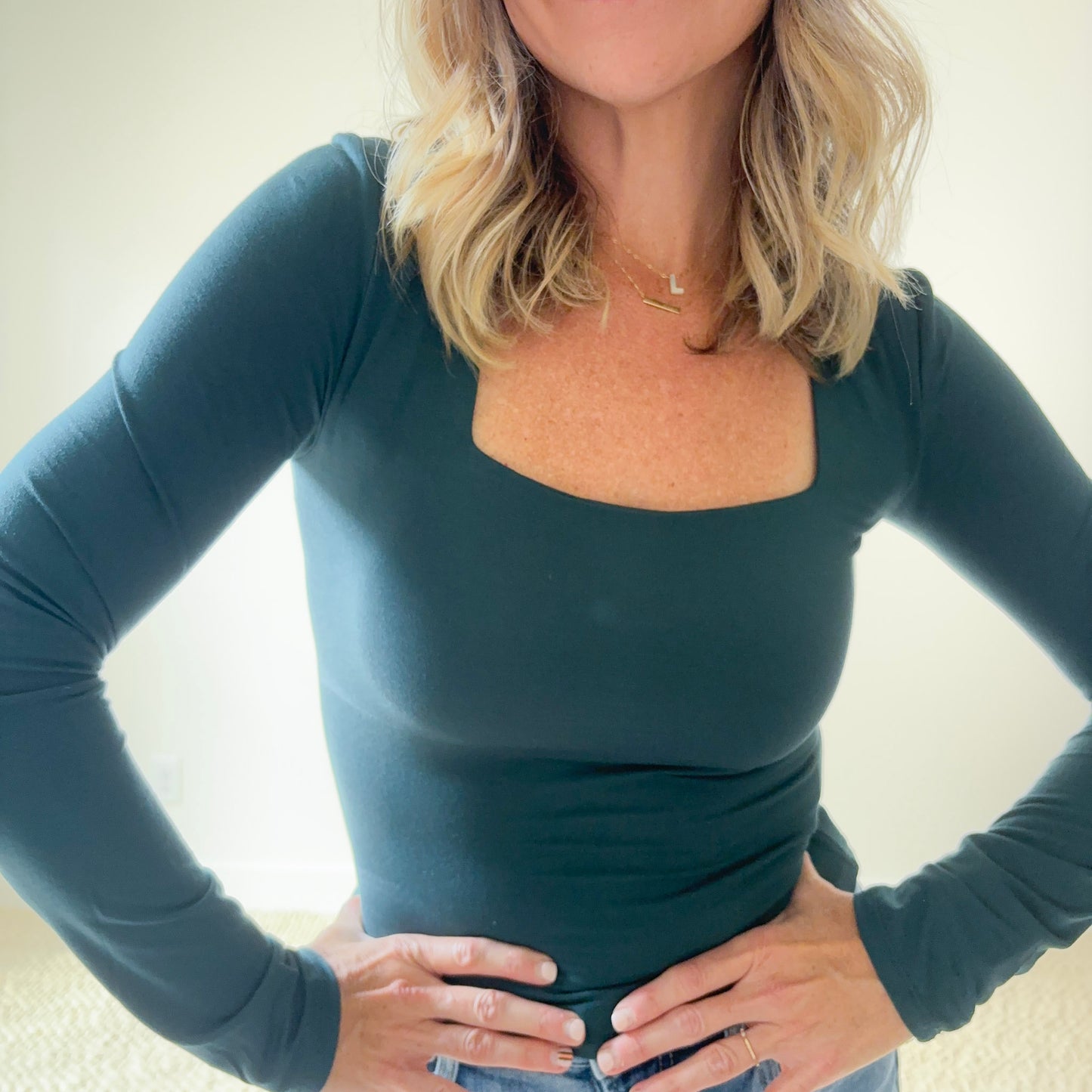 SALE Long Sleeve Square Neck Top