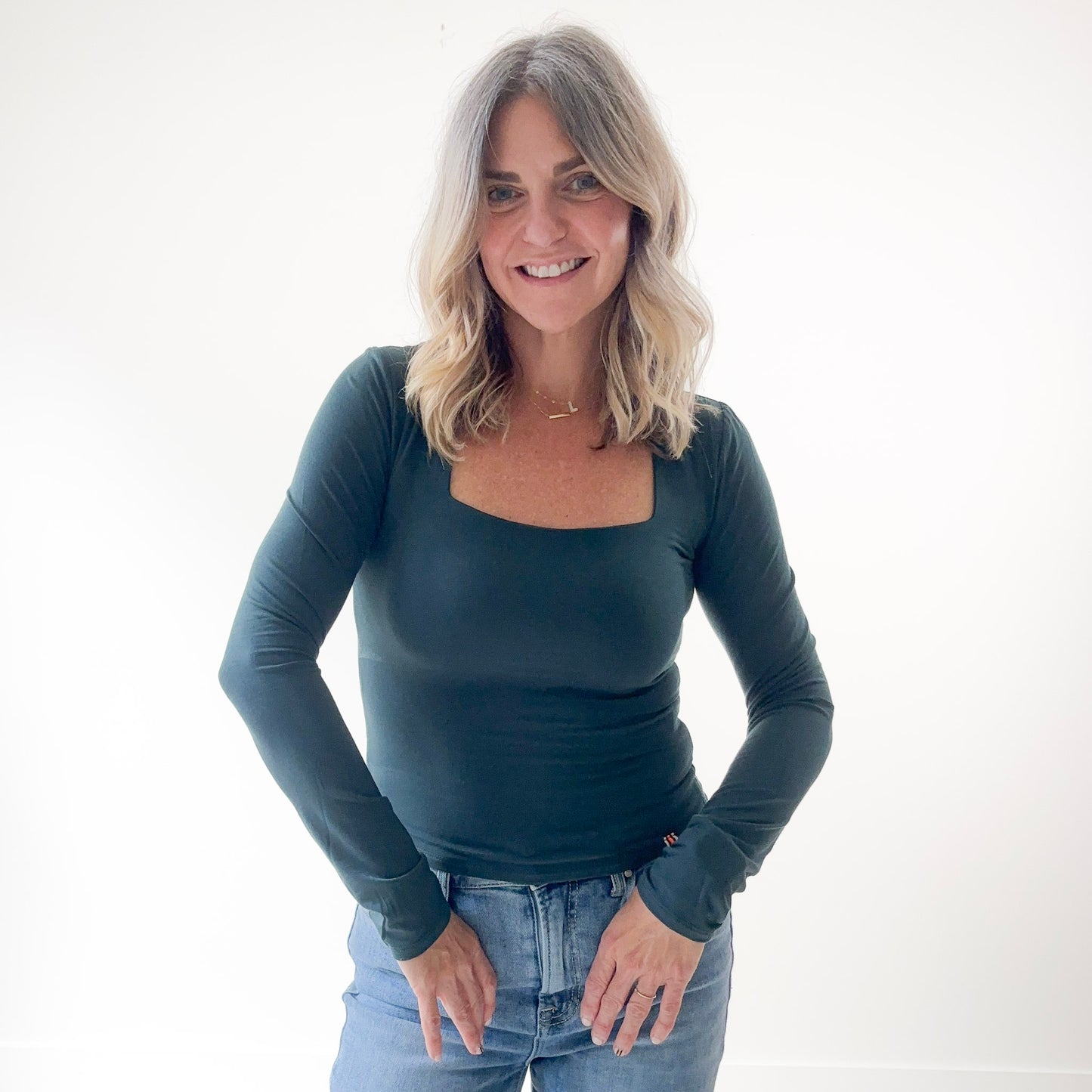 SALE Long Sleeve Square Neck Top