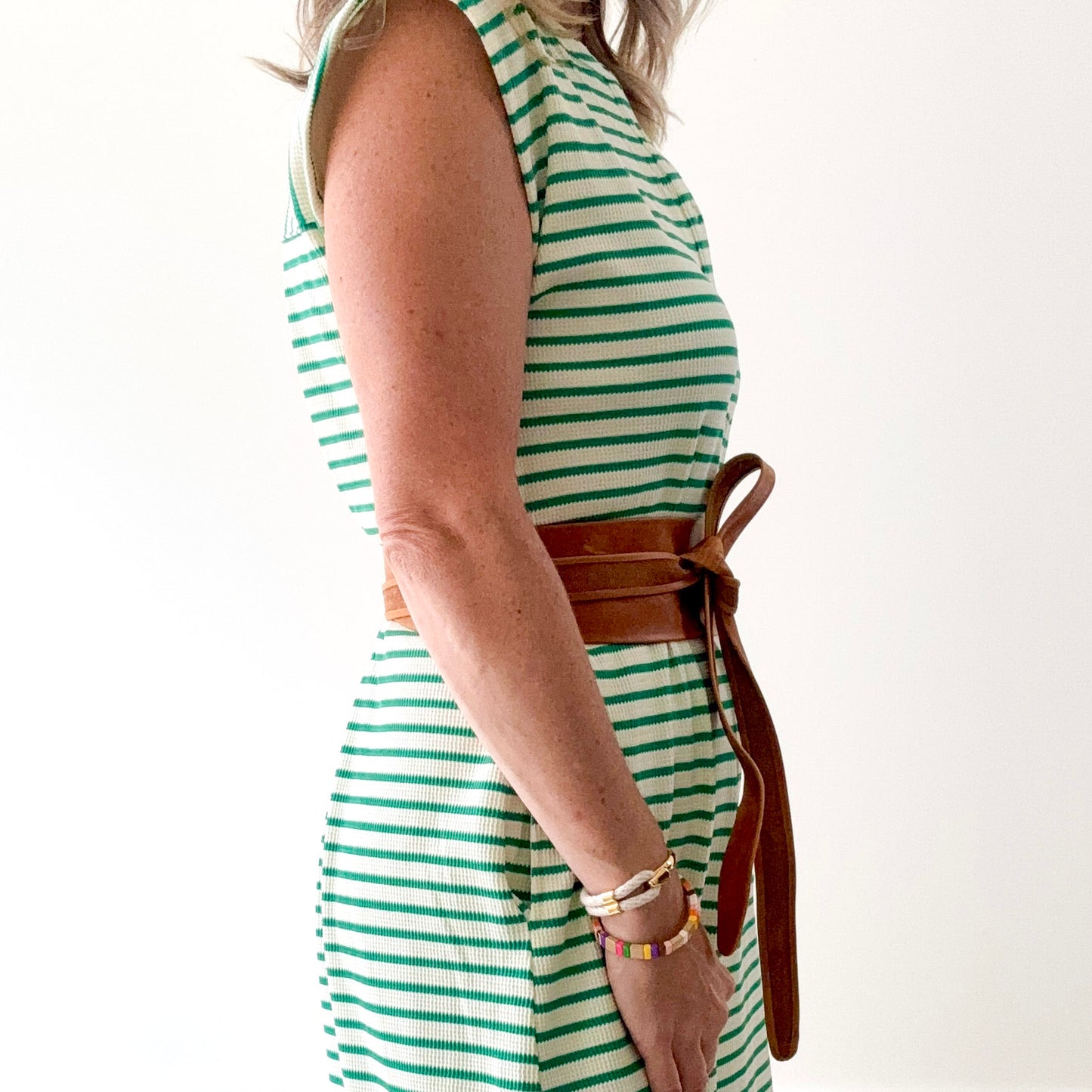 Women's cognac genuine leather wide obi wrap belt