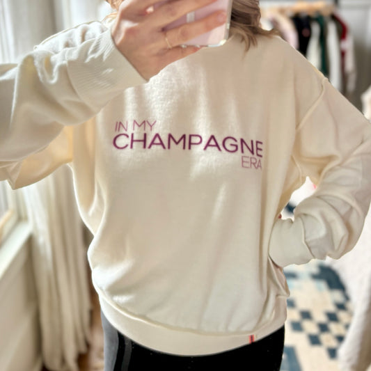 In My Champagne Era Ivory Exposed Seam Fuzzy Crewneck Sweatshirt