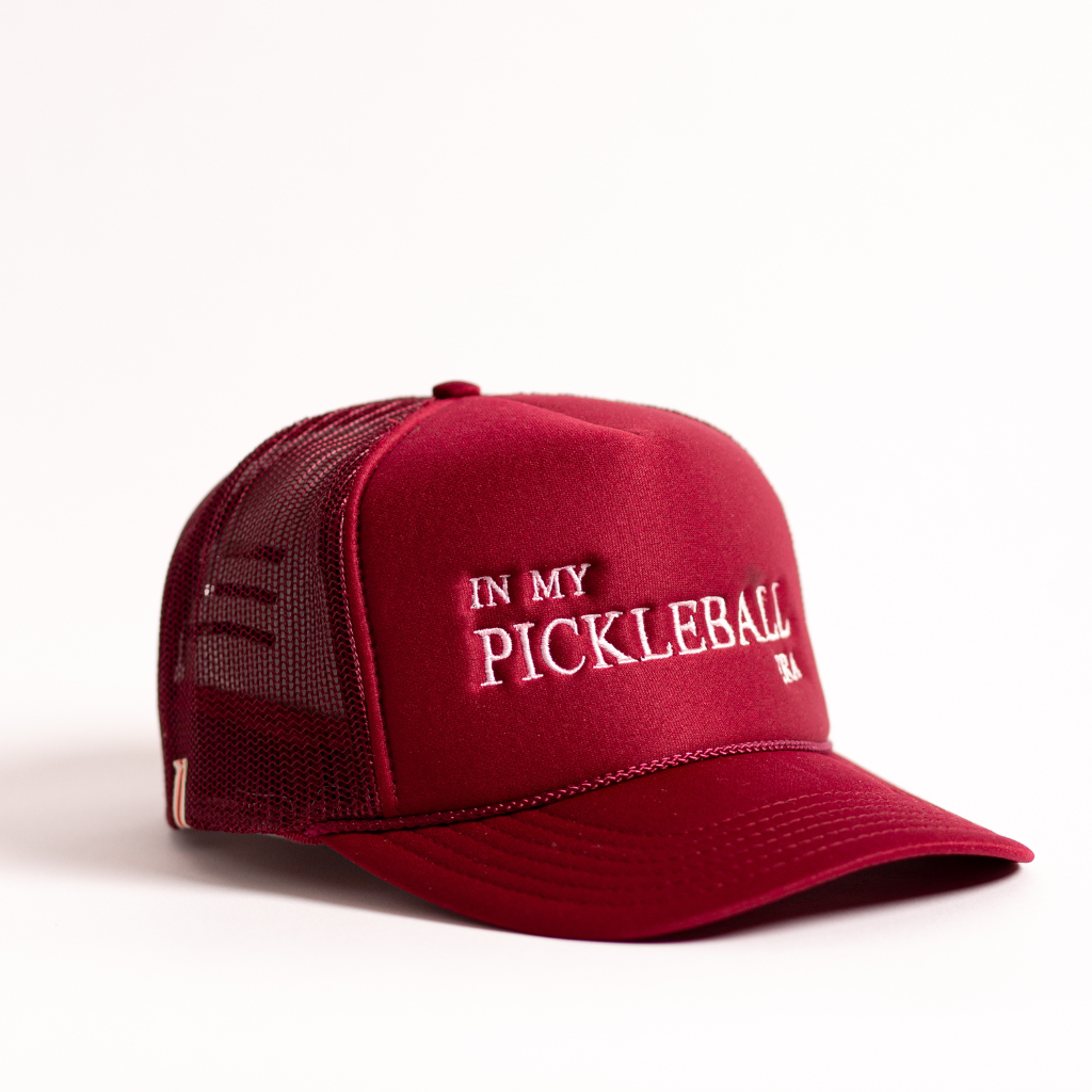 Burgandy in my pickleball era high profile trucker hat
