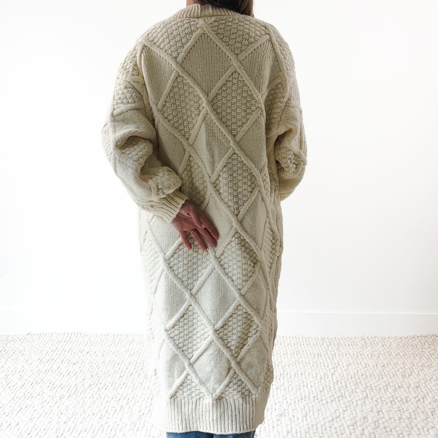 Heavyweight Ivory Cable Patterned Duster Long Cardigan