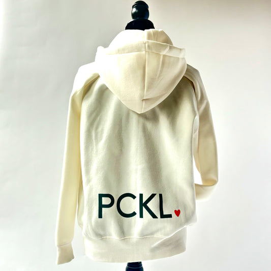 Ivory Oversized fleece full zip long length hoodie with pickleball print on back