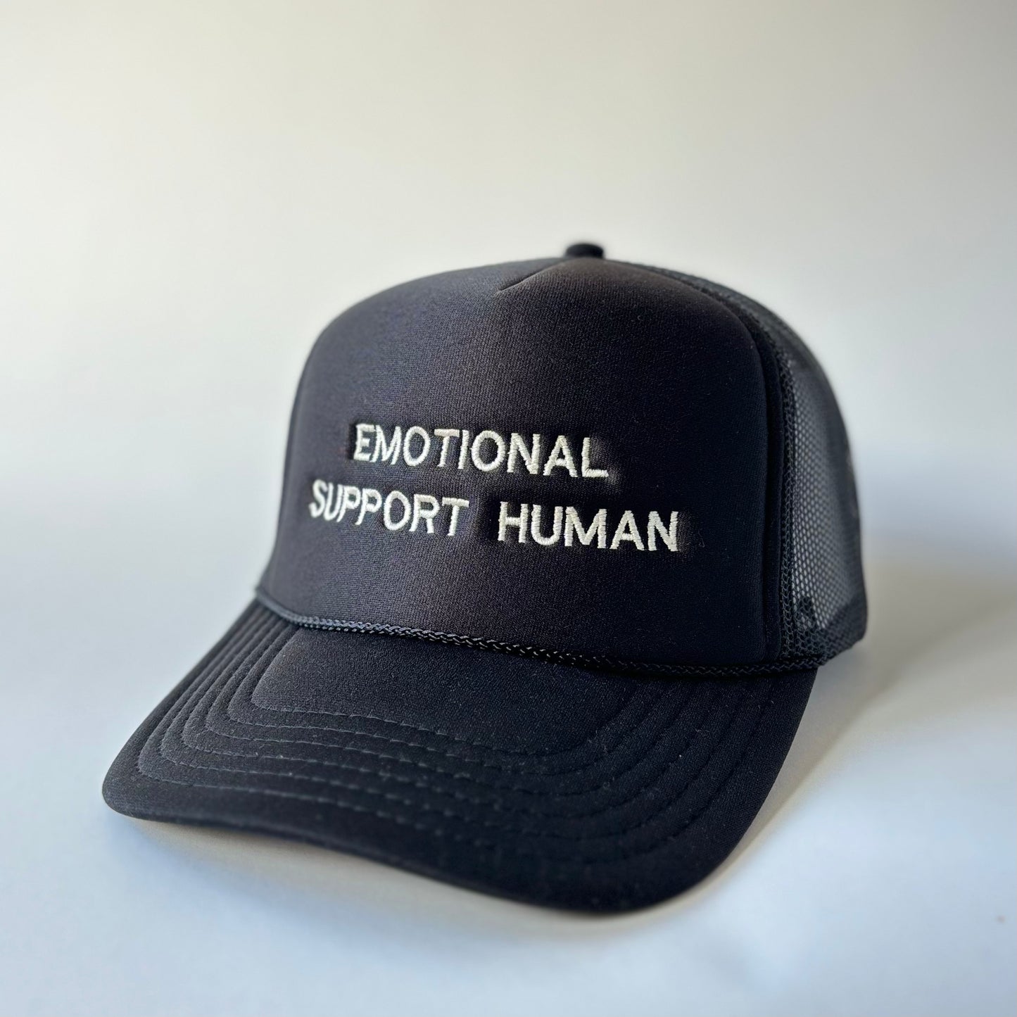 Black Unisex Emotional Support Human Dog Lover Trucker Hat