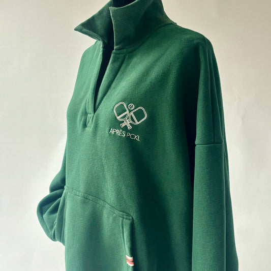 Women's Green Collared Apres Pickleball Front Pocket Oversized Cozy Sweatshirt