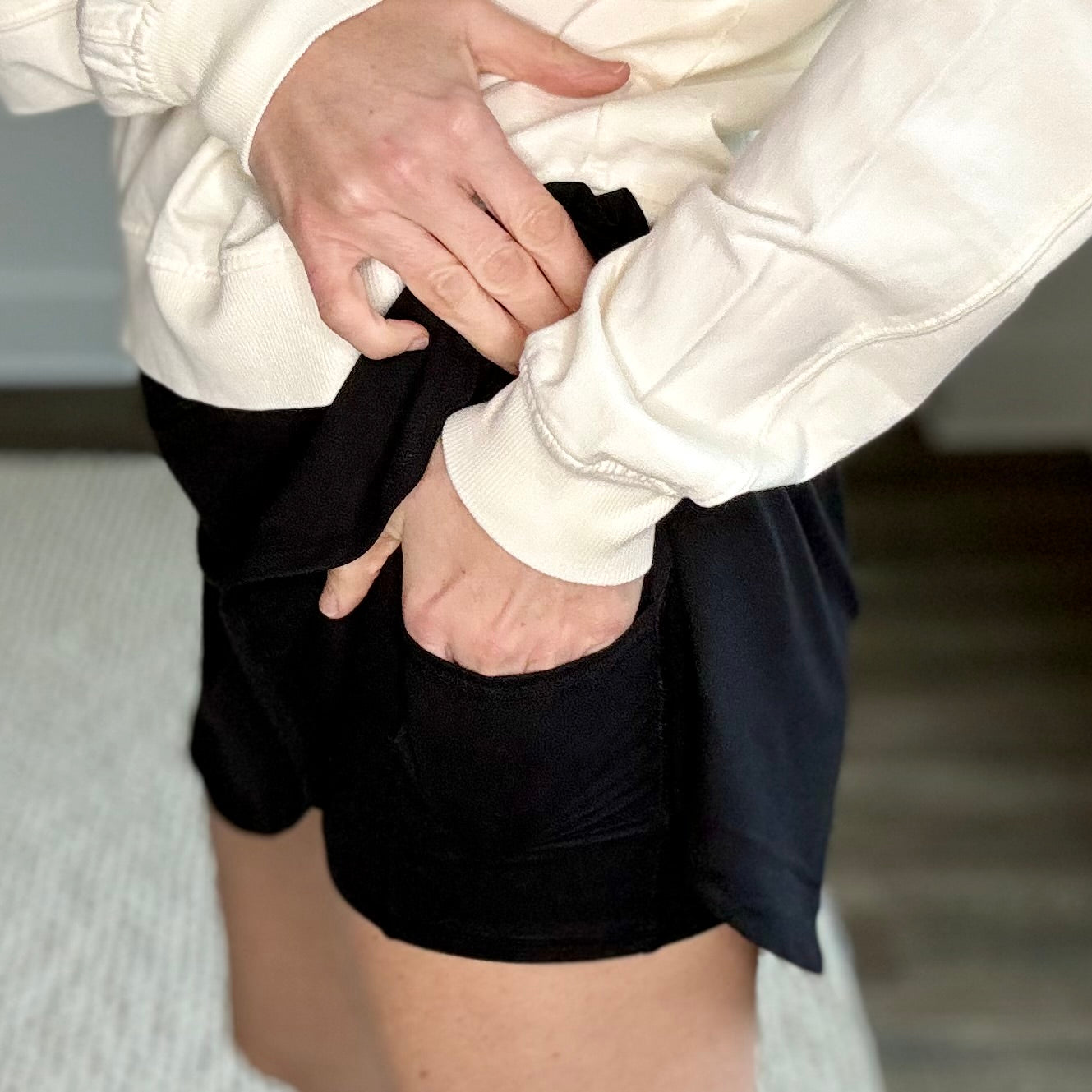 Black butter soft v front knit high rise tennis and pickleball skirt with short liner