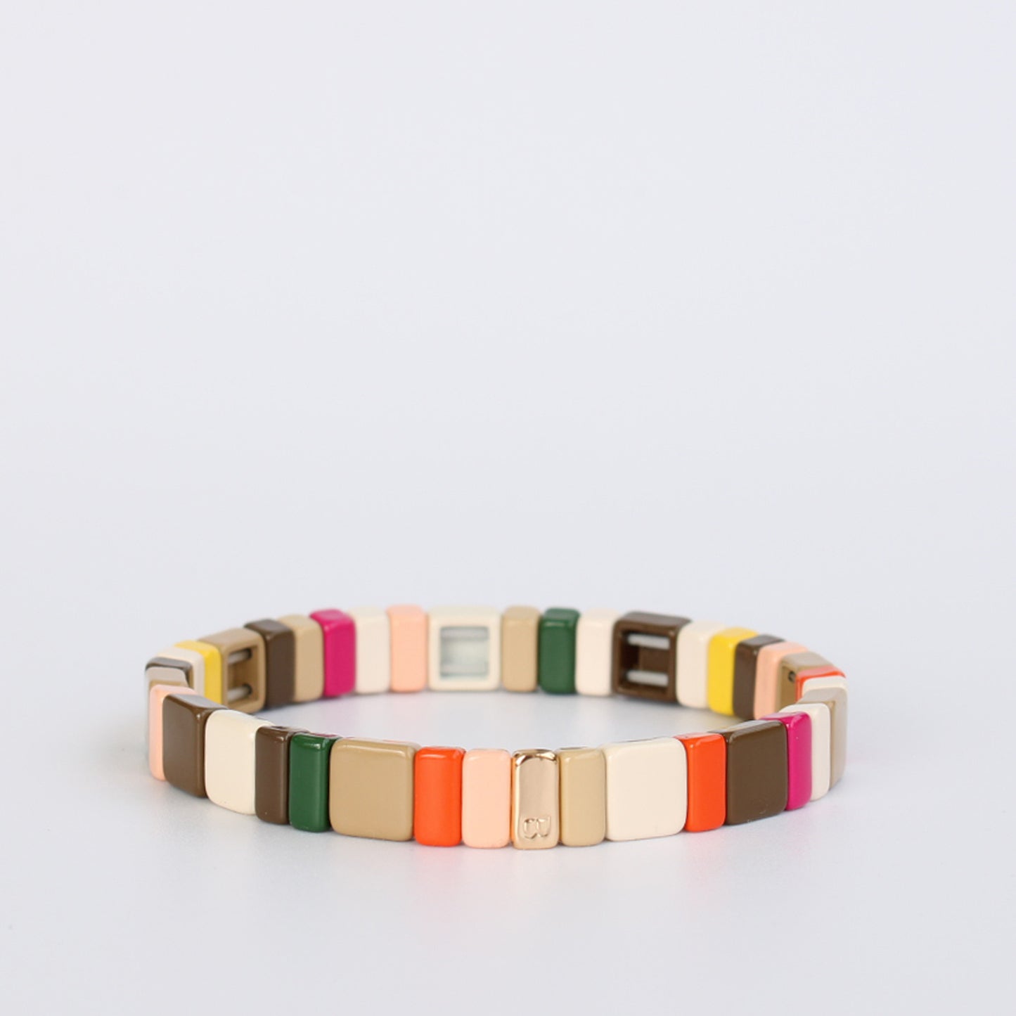 Square enamel tile multi color stretch bracelet