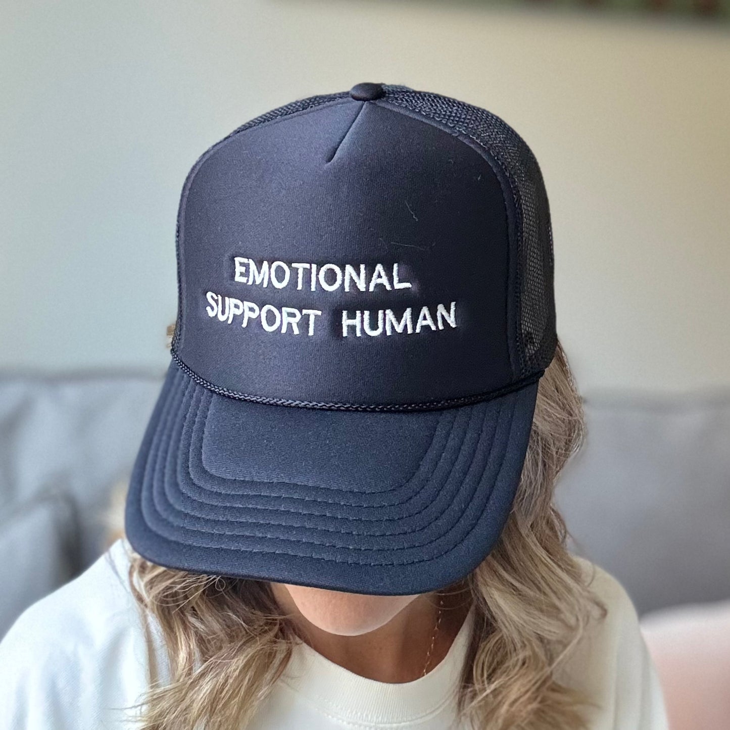 Black Unisex Emotional Support Human Dog Lover Trucker Hat
