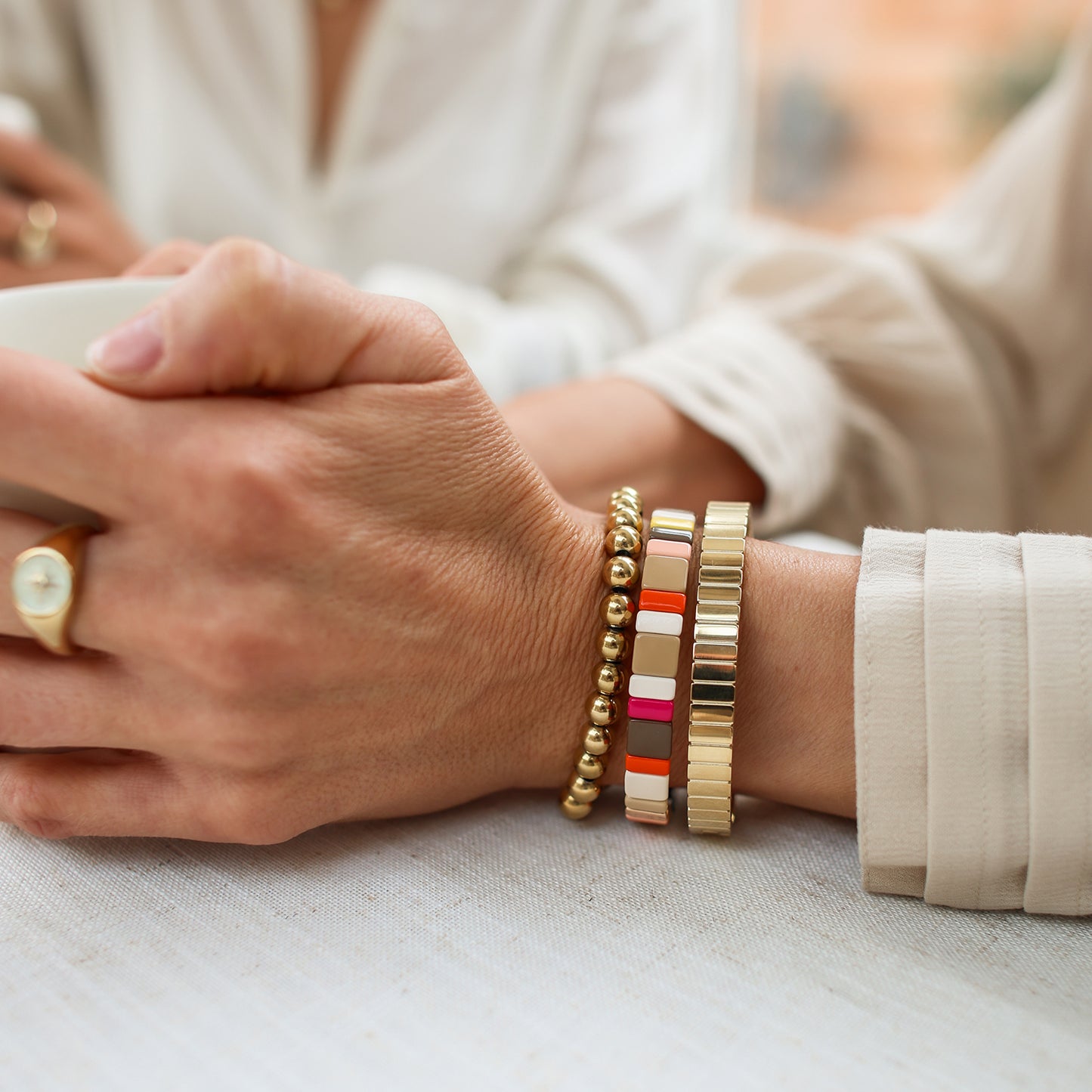 Square Enamel Tile Bracelet Warm Colors