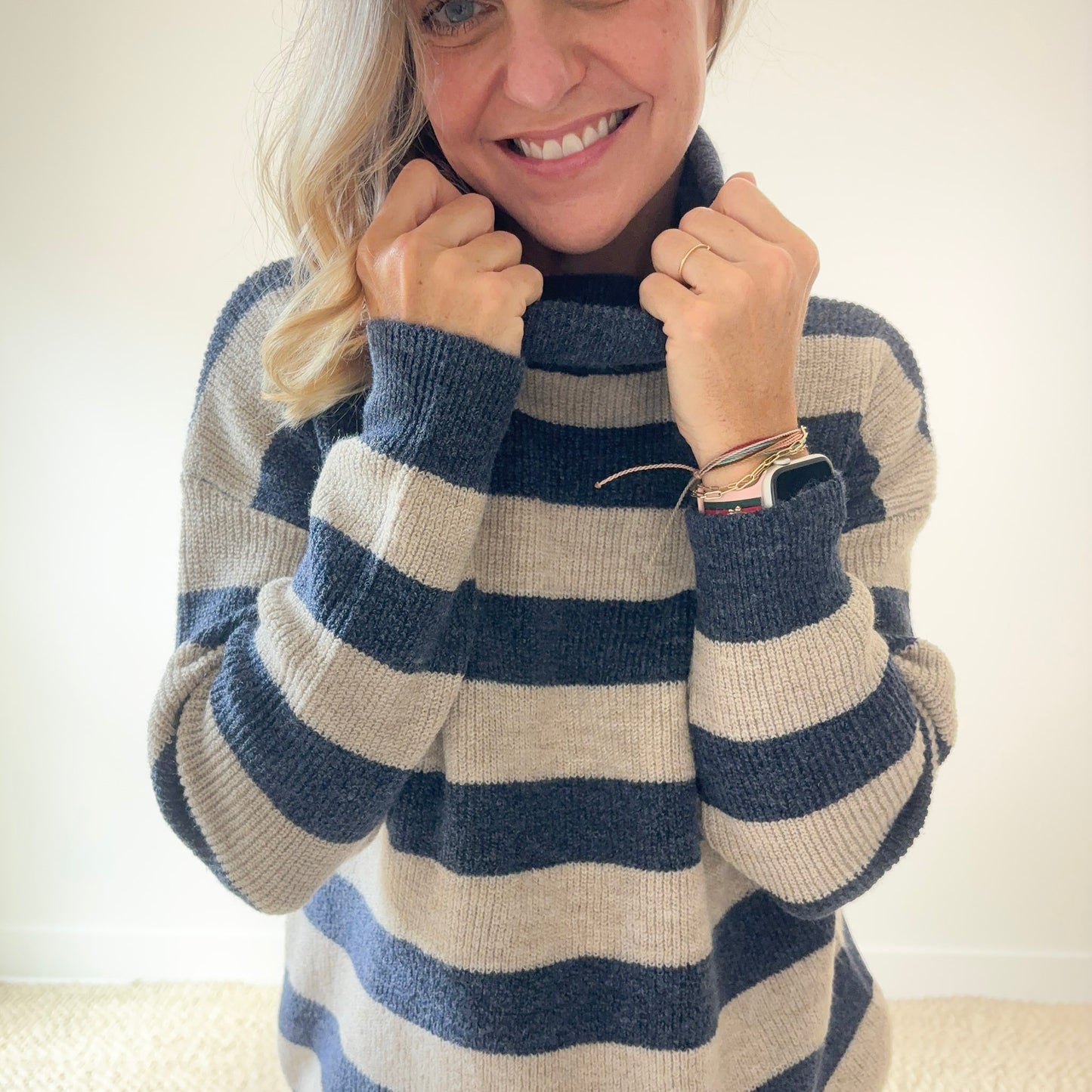 Rugby Stripe Cozy Turtleneck Sweater