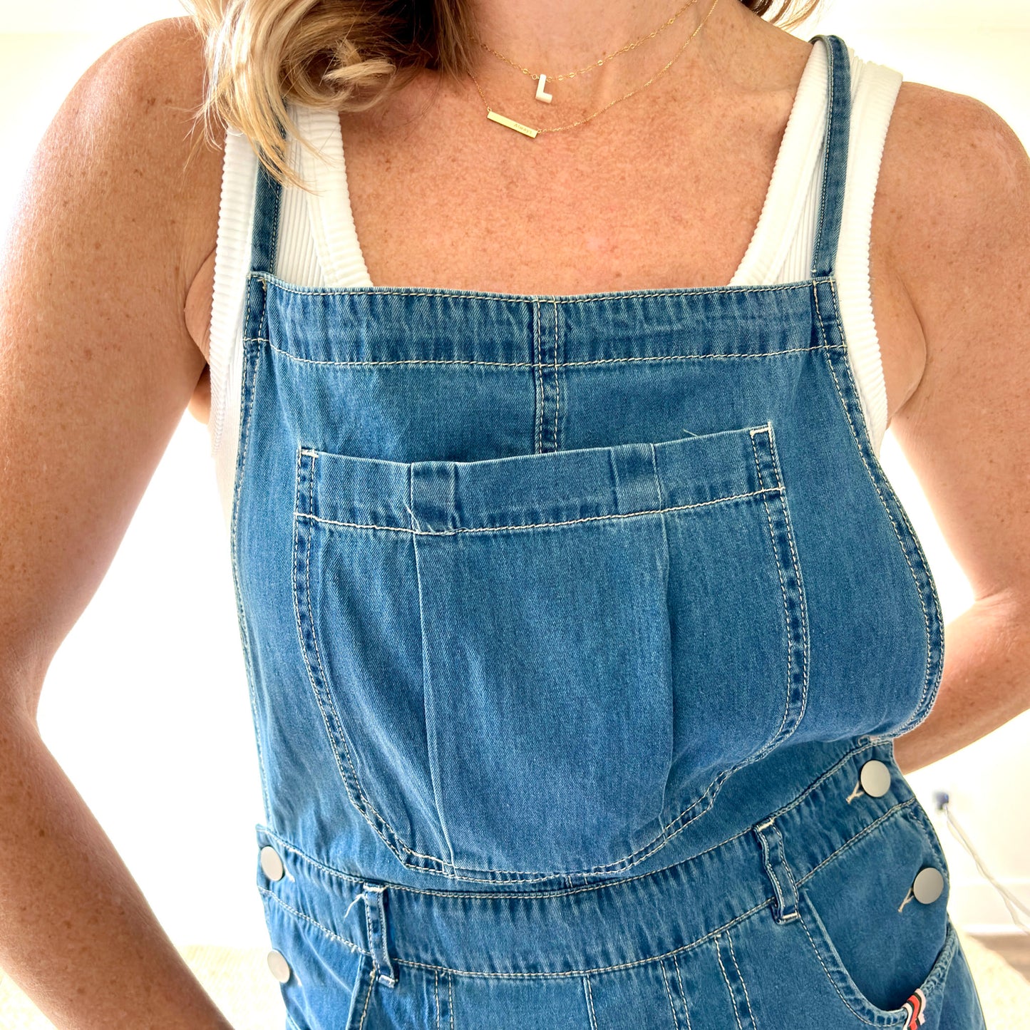 Women's Light Weight Wide Leg Medium Wash Cropped Denim Overall