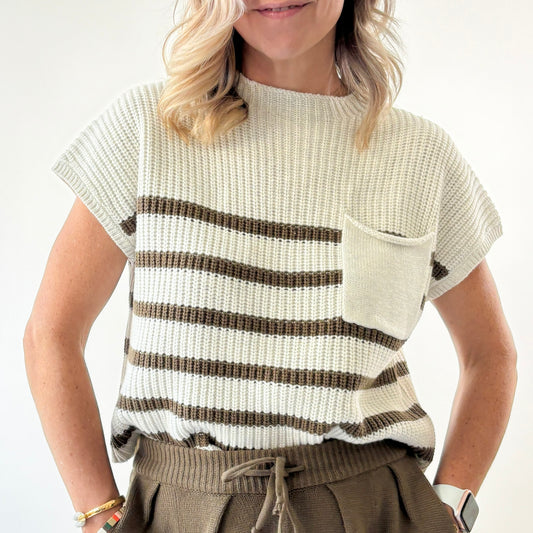 Striped Chunky Knit Pocket Sweater