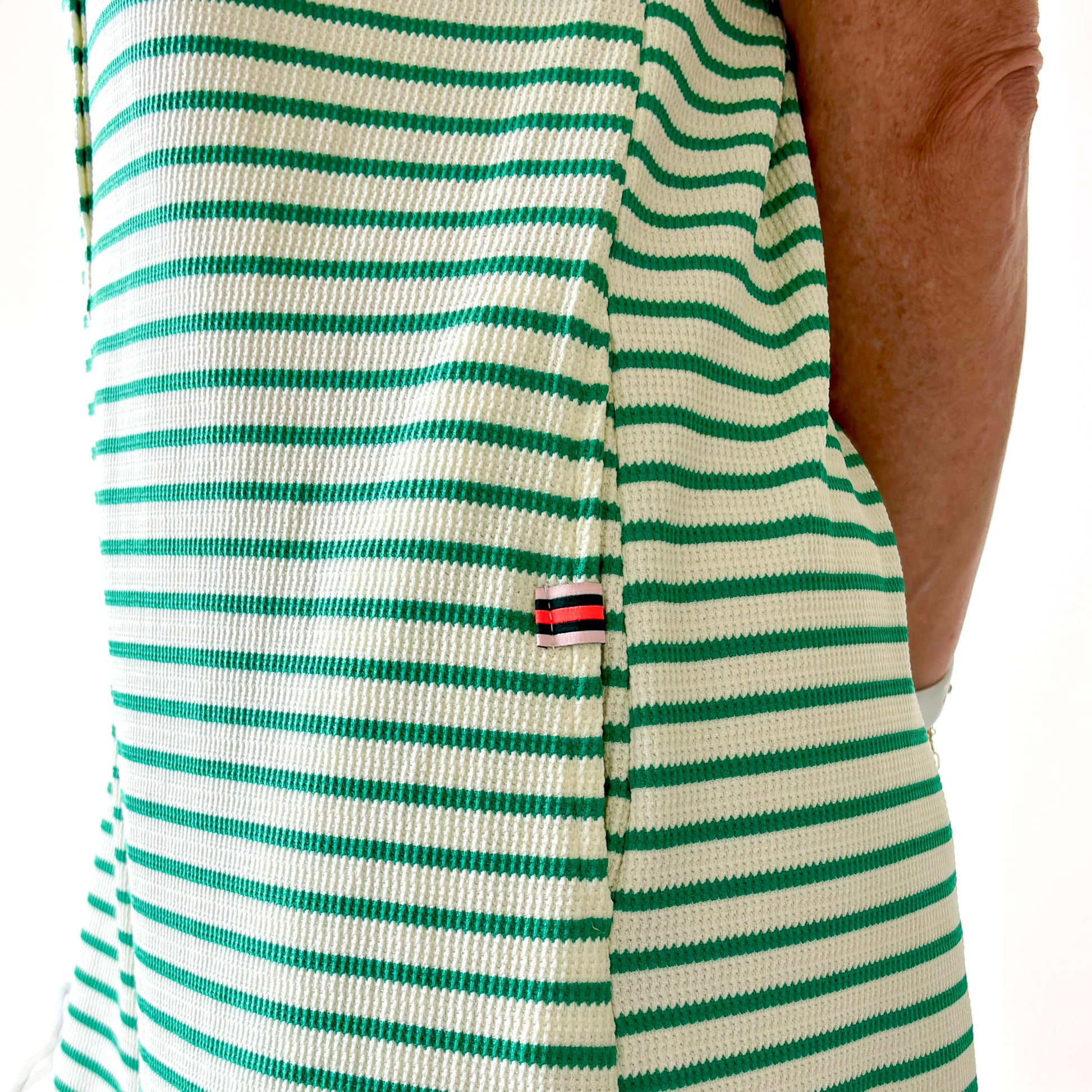 Green and white stripe wide leg button front jumpsuit
