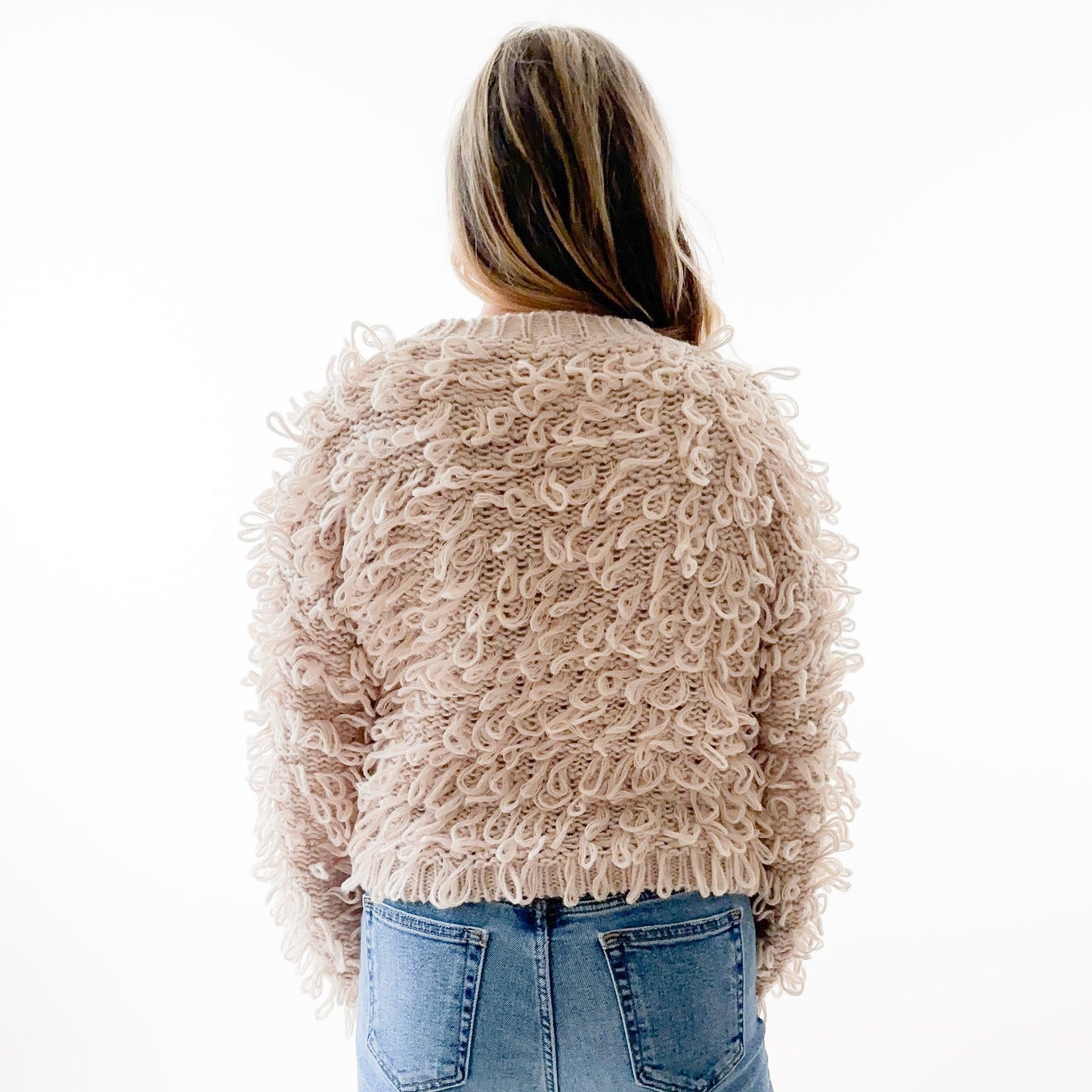 SALE Fuzzy Loop Shag Crewneck Cropped Sweater