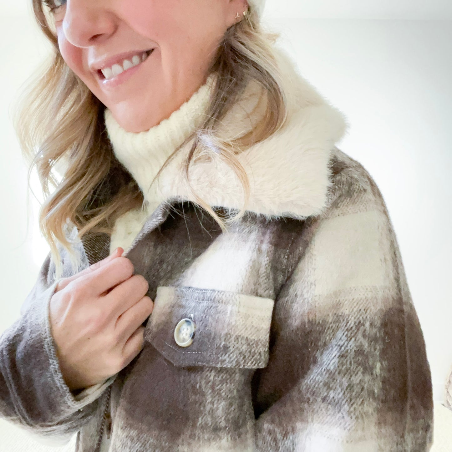 SALE Fur Collar Plaid Shacket