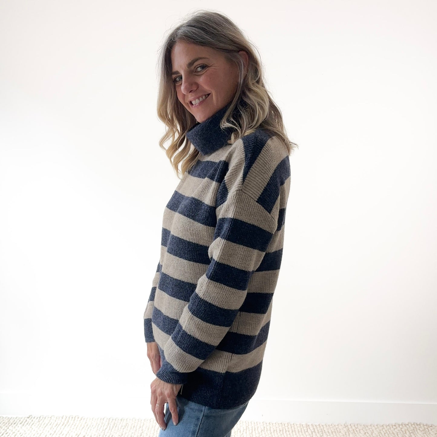 Rugby Stripe Cozy Turtleneck Sweater