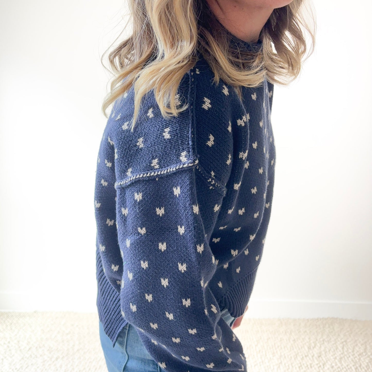 Birdseye Whipstitch Detail Crewneck Sweater