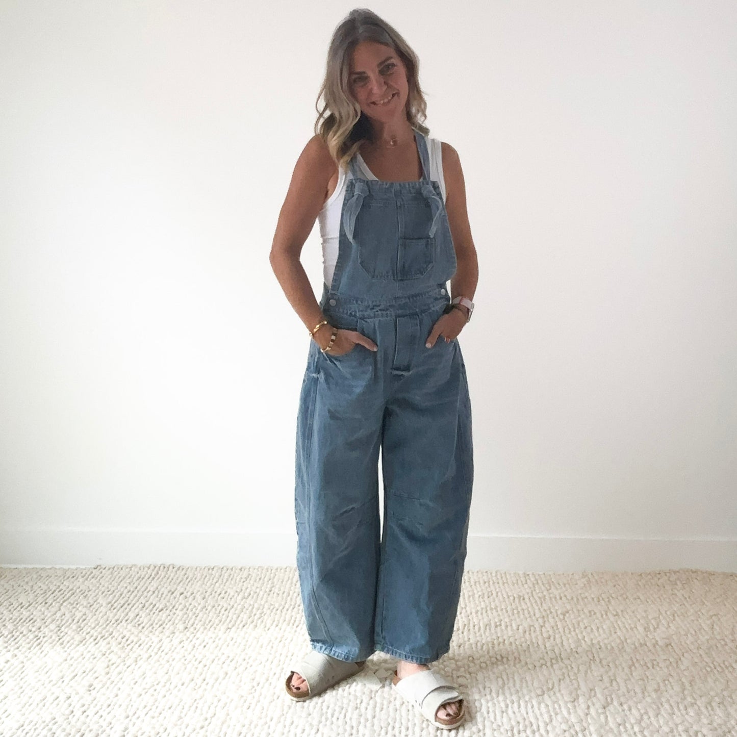 Tie Shoulder Barrel Leg Denim Overall