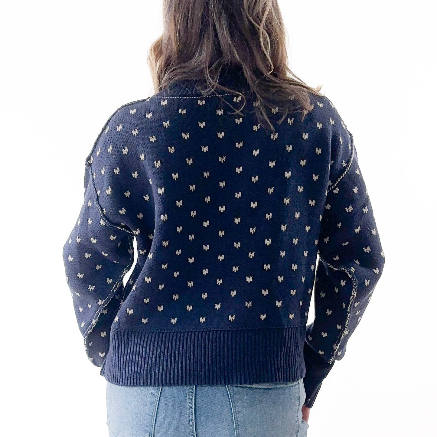 Birdseye Whipstitch Detail Crewneck Sweater