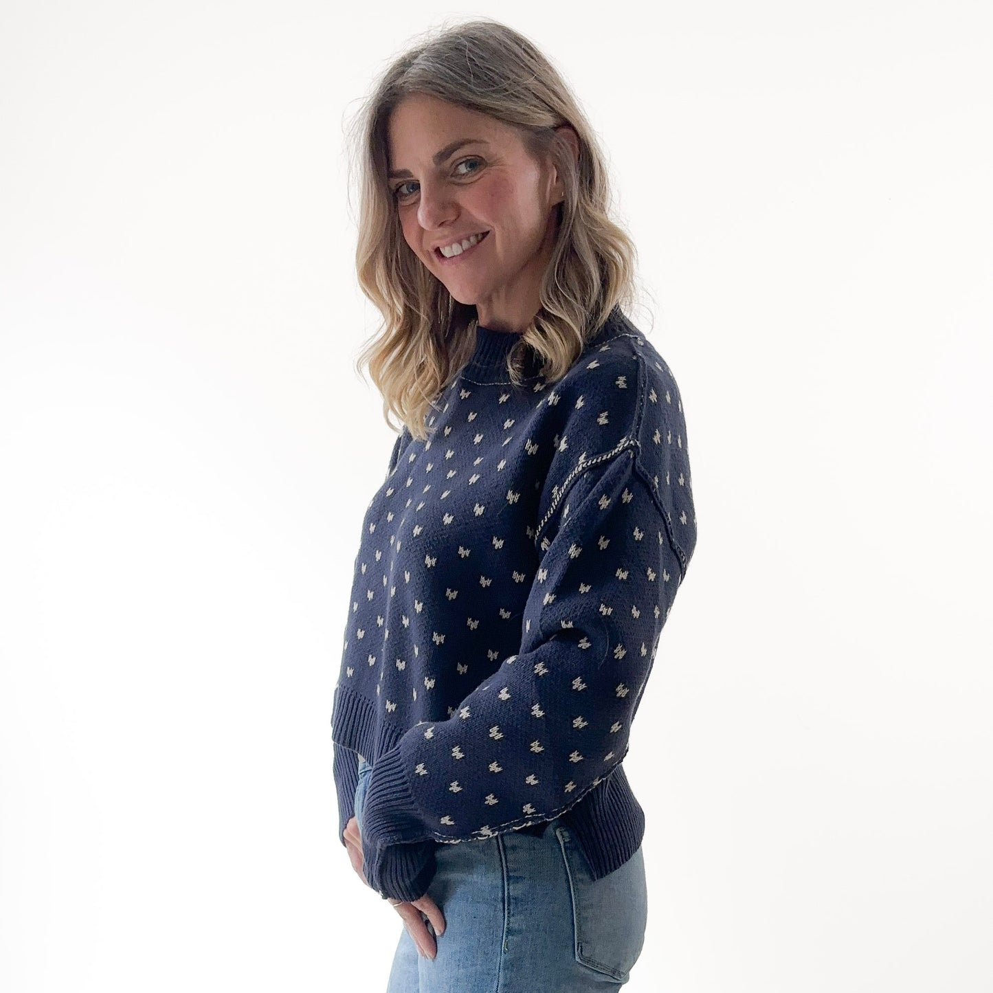 Birdseye Whipstitch Detail Crewneck Sweater