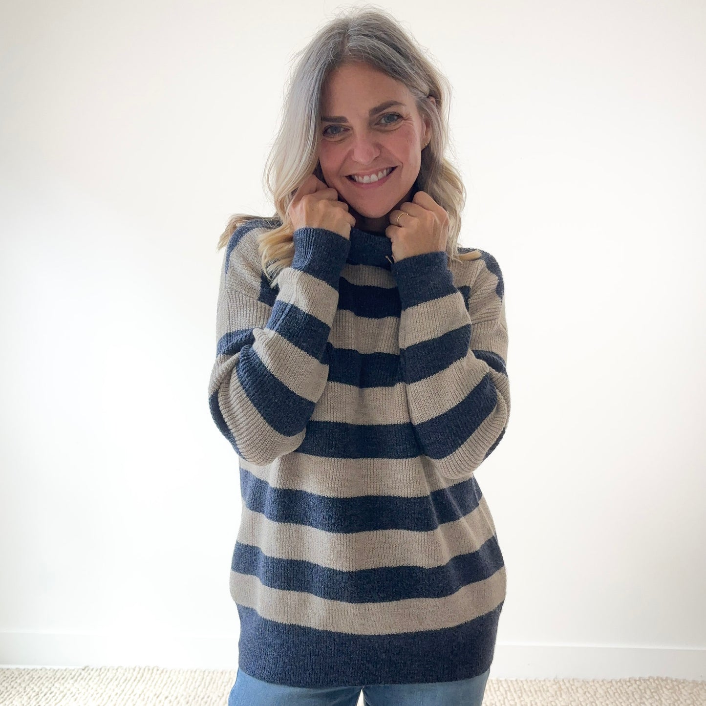 Rugby Stripe Cozy Turtleneck Sweater