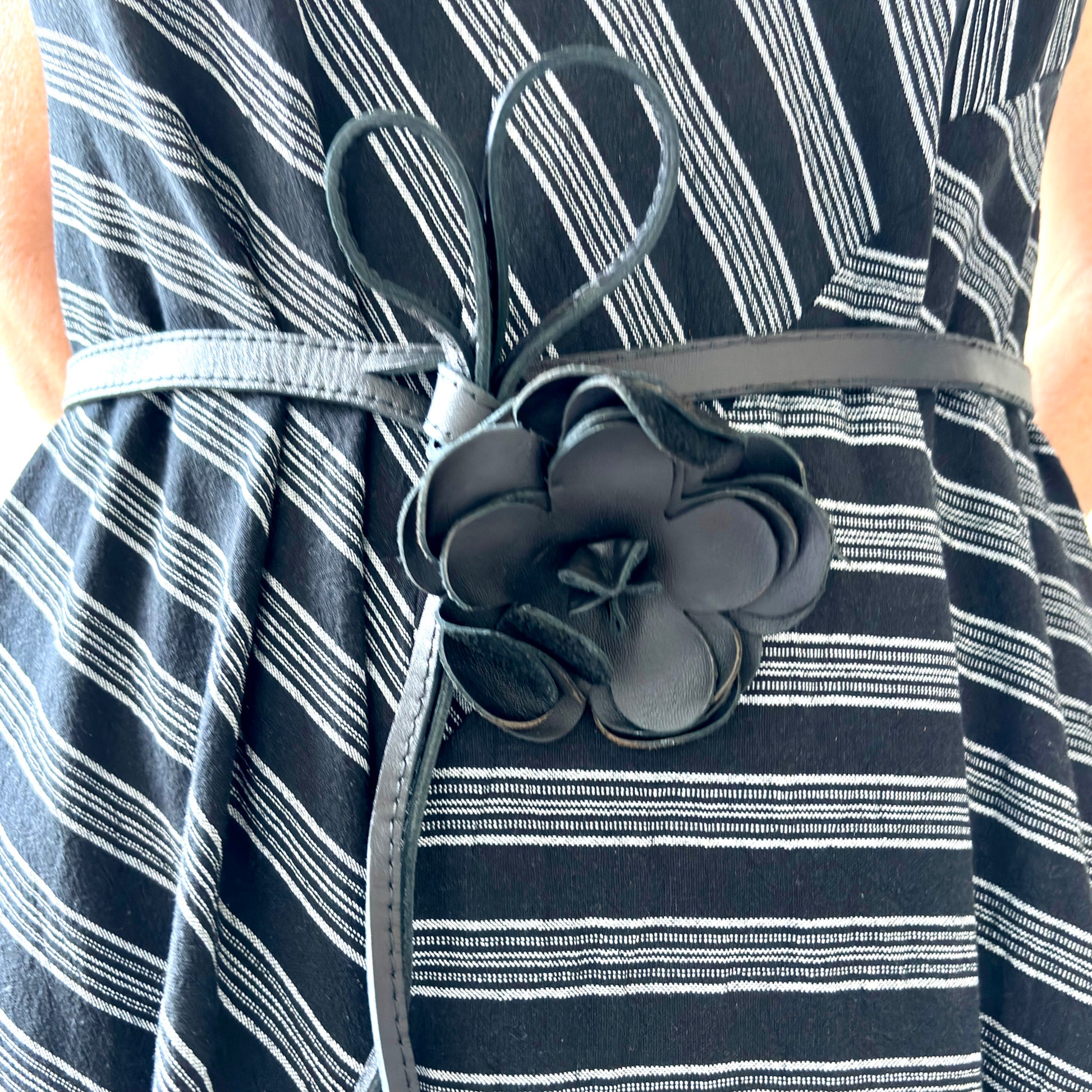Black leather flower detail wrap belt