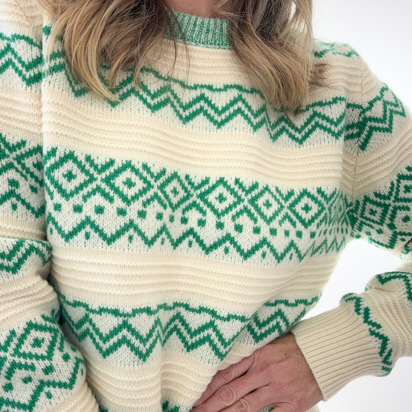 SALE Rib Texture Fair Isle Crewneck Sweater