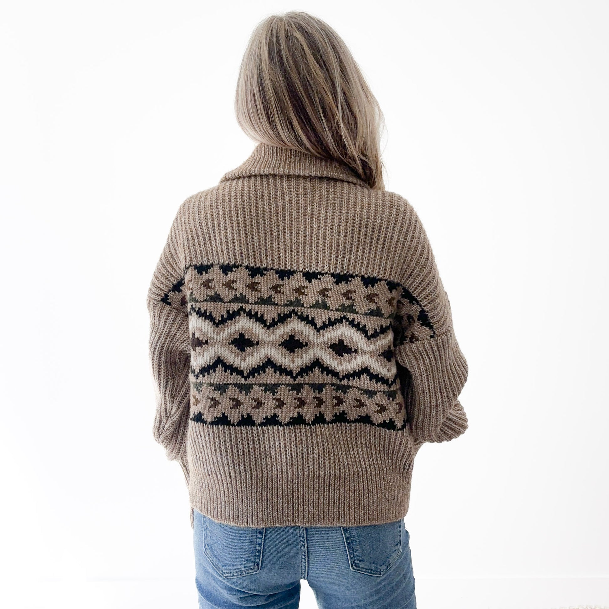 Heathered tan women's collared pullover fairisle sweater