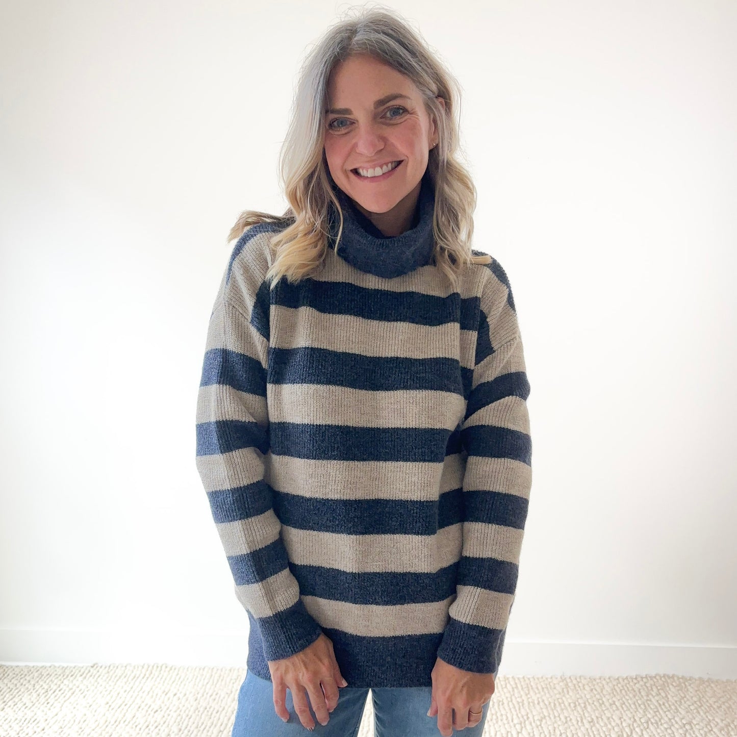Rugby Stripe Cozy Turtleneck Sweater