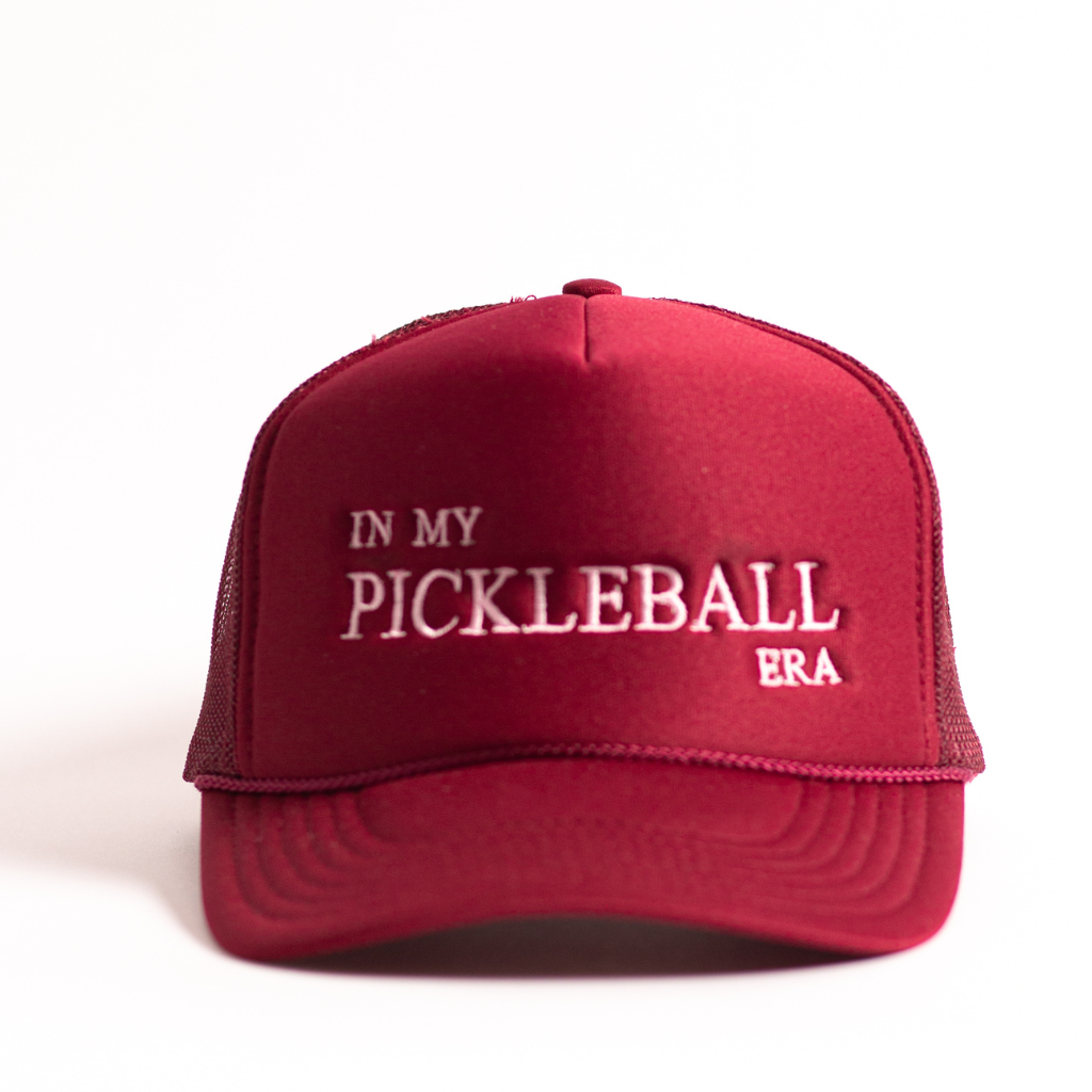 Burgandy in my pickleball era high profile trucker hat