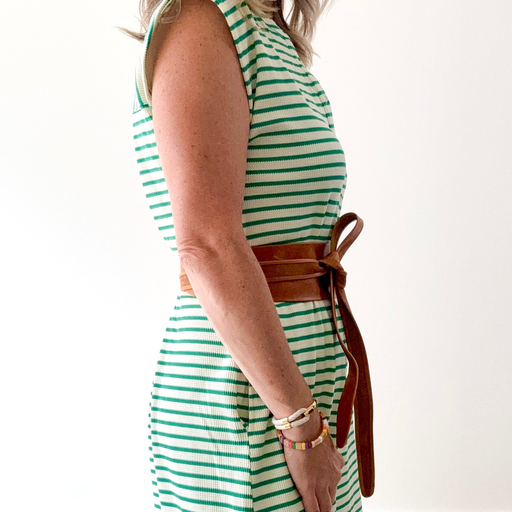 Women's cognac genuine leather wide obi wrap belt