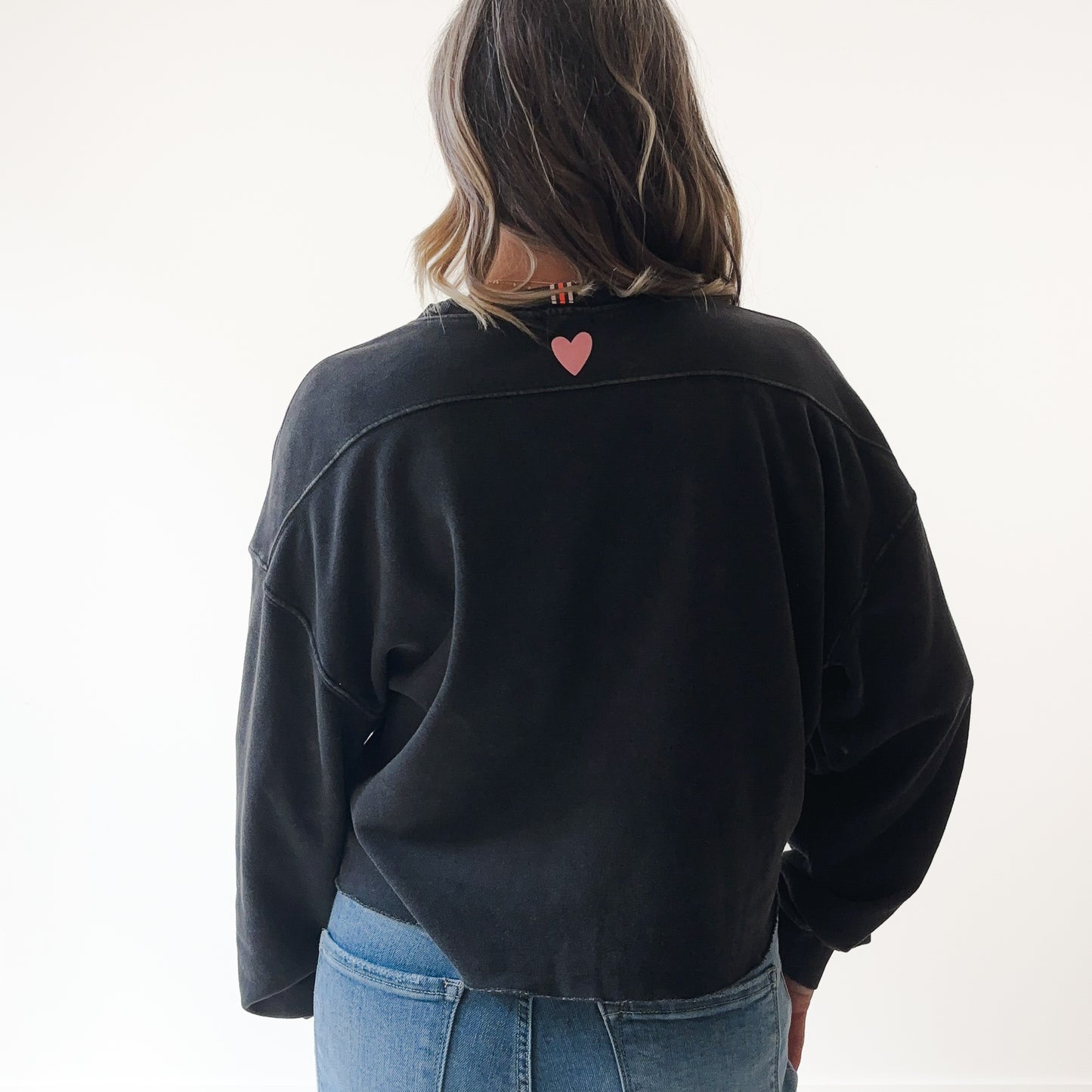 Washed Black Fuck Heart Long Sleeve Raw Edge Sweatshirt