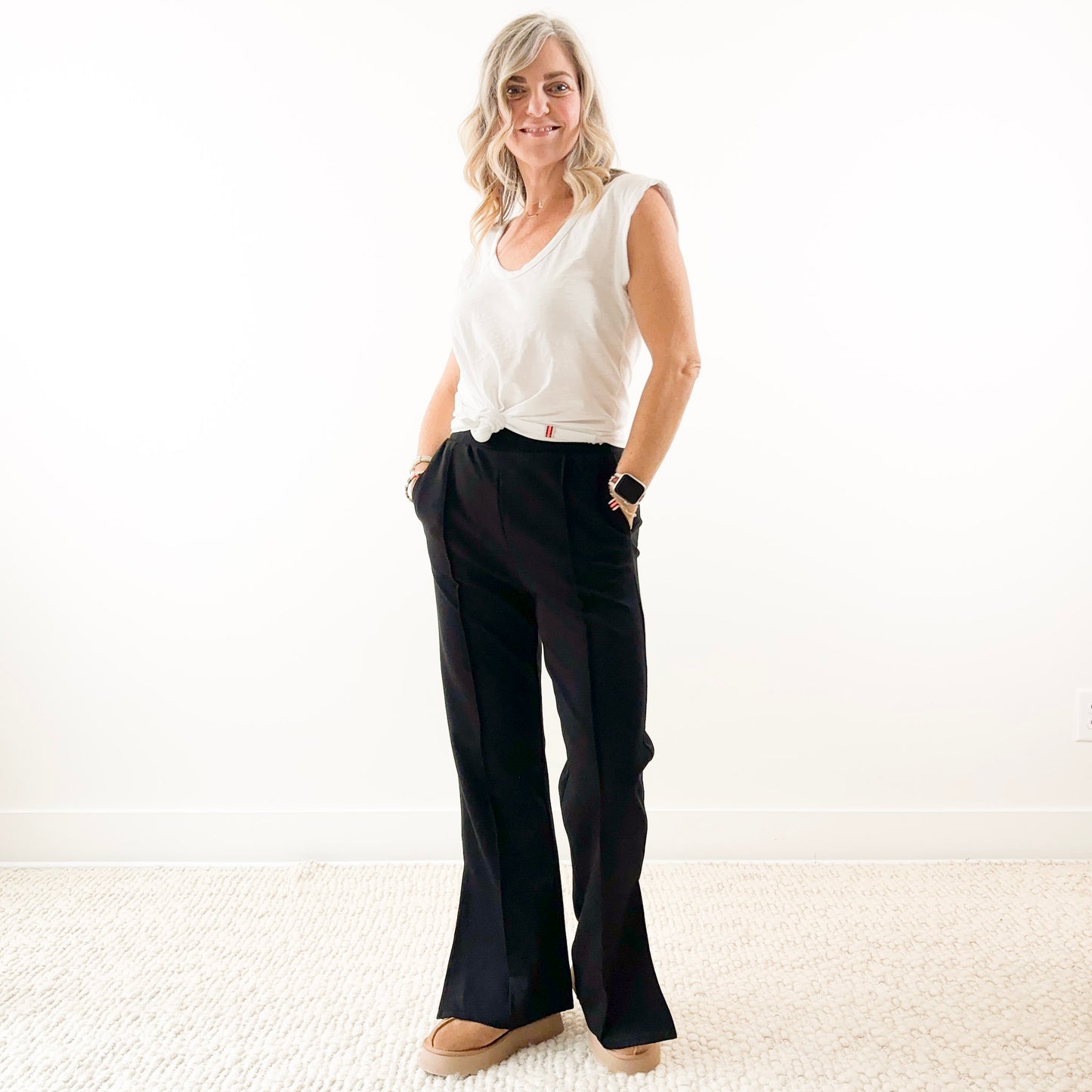 Wide Leg Front Seam Side Slit Lounge Pant