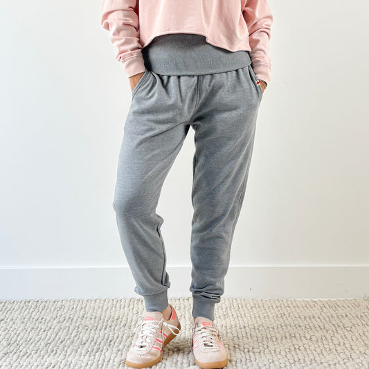 Heather grey high rise foldover waist jogger with pockets