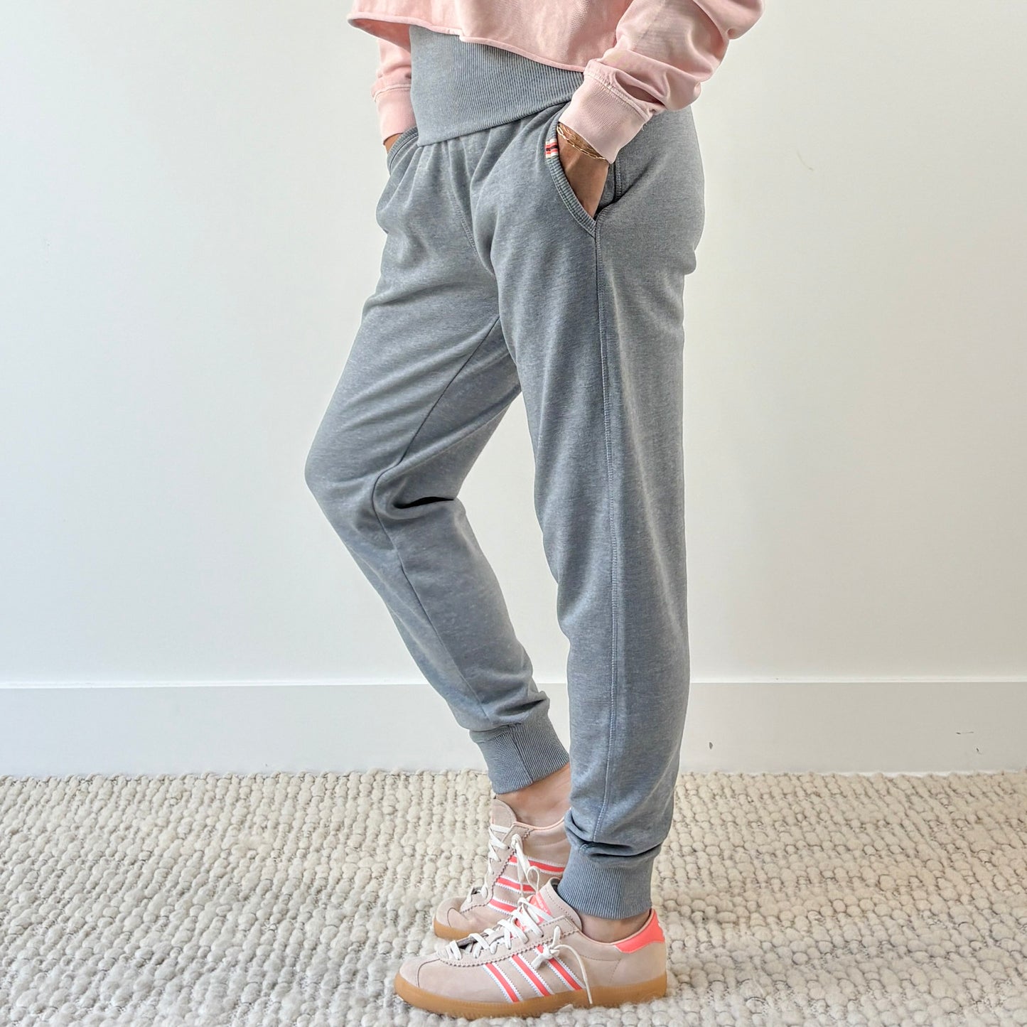 Heather grey high rise foldover waist jogger with pockets