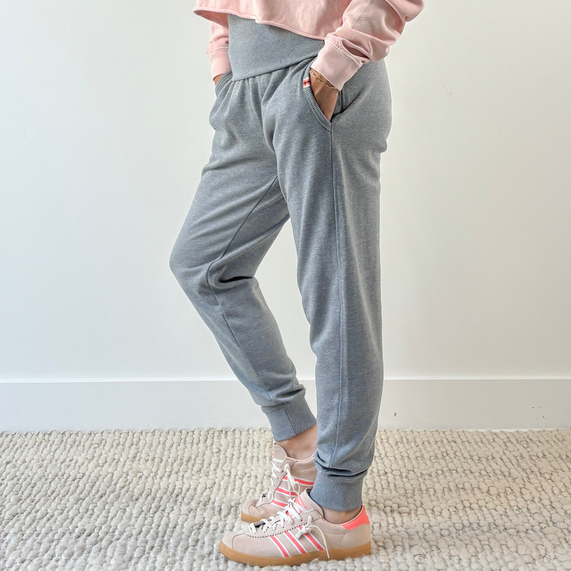 Heather grey high rise foldover waist jogger with pockets
