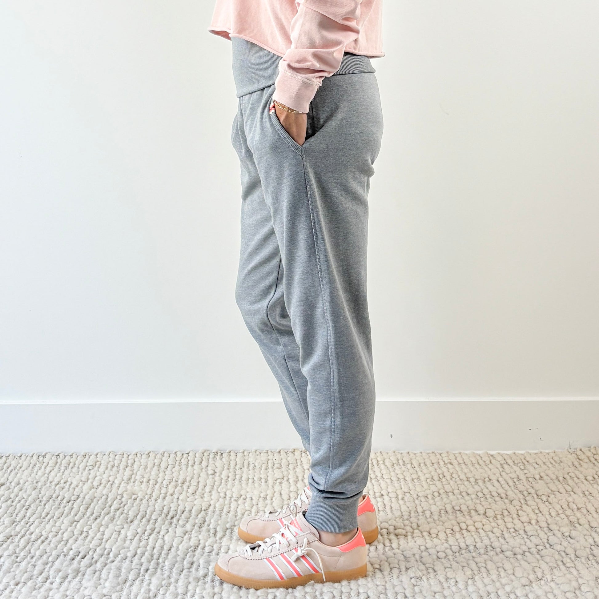 Heather grey high rise foldover waist jogger with pockets