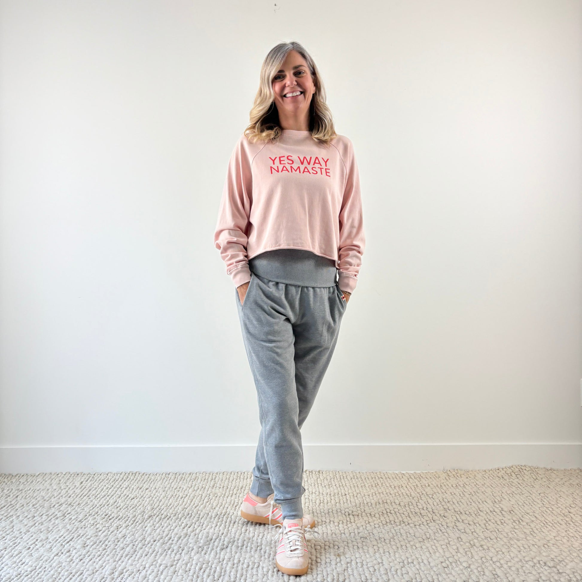Heather grey high rise foldover waist jogger with pockets