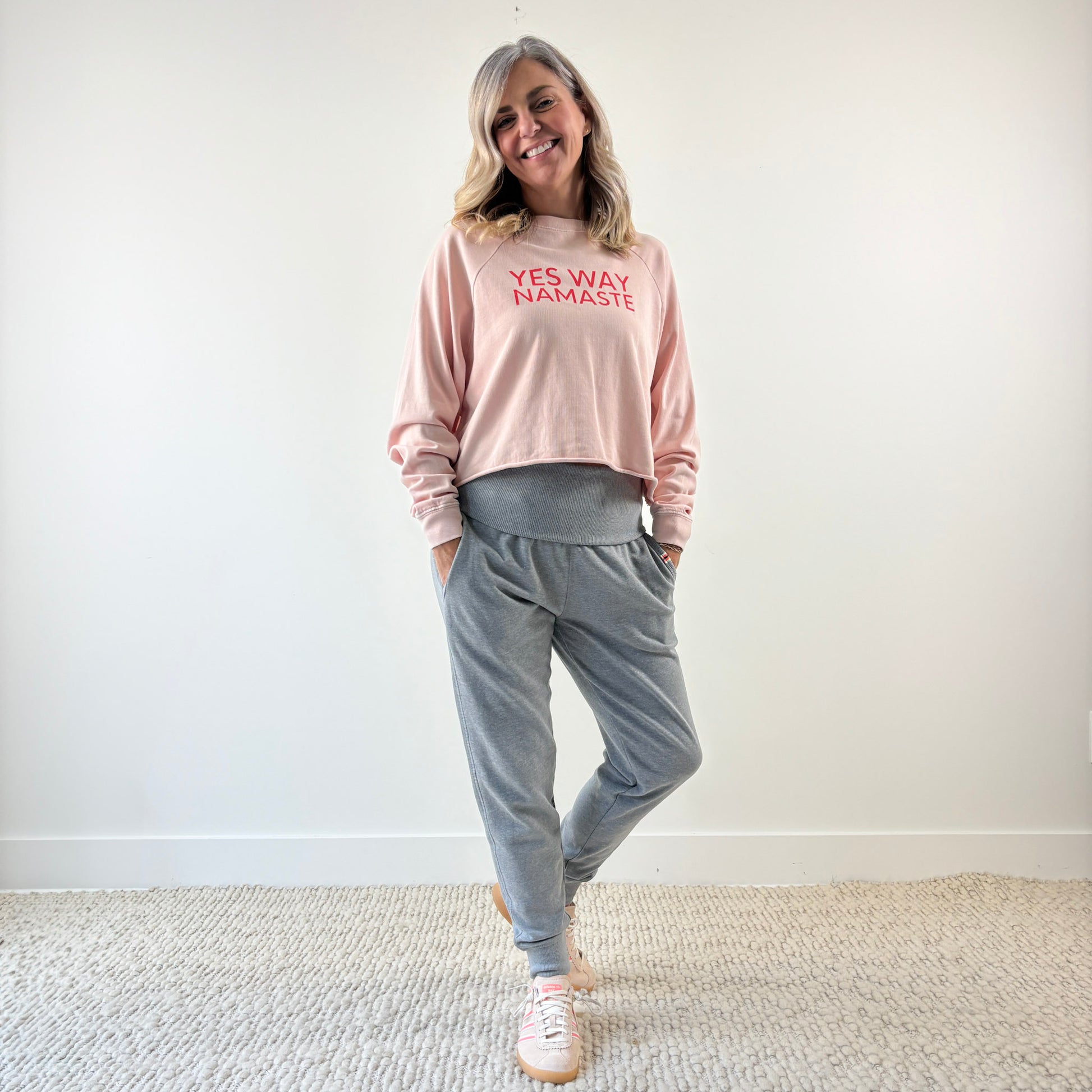 Heather grey high rise foldover waist jogger with pockets