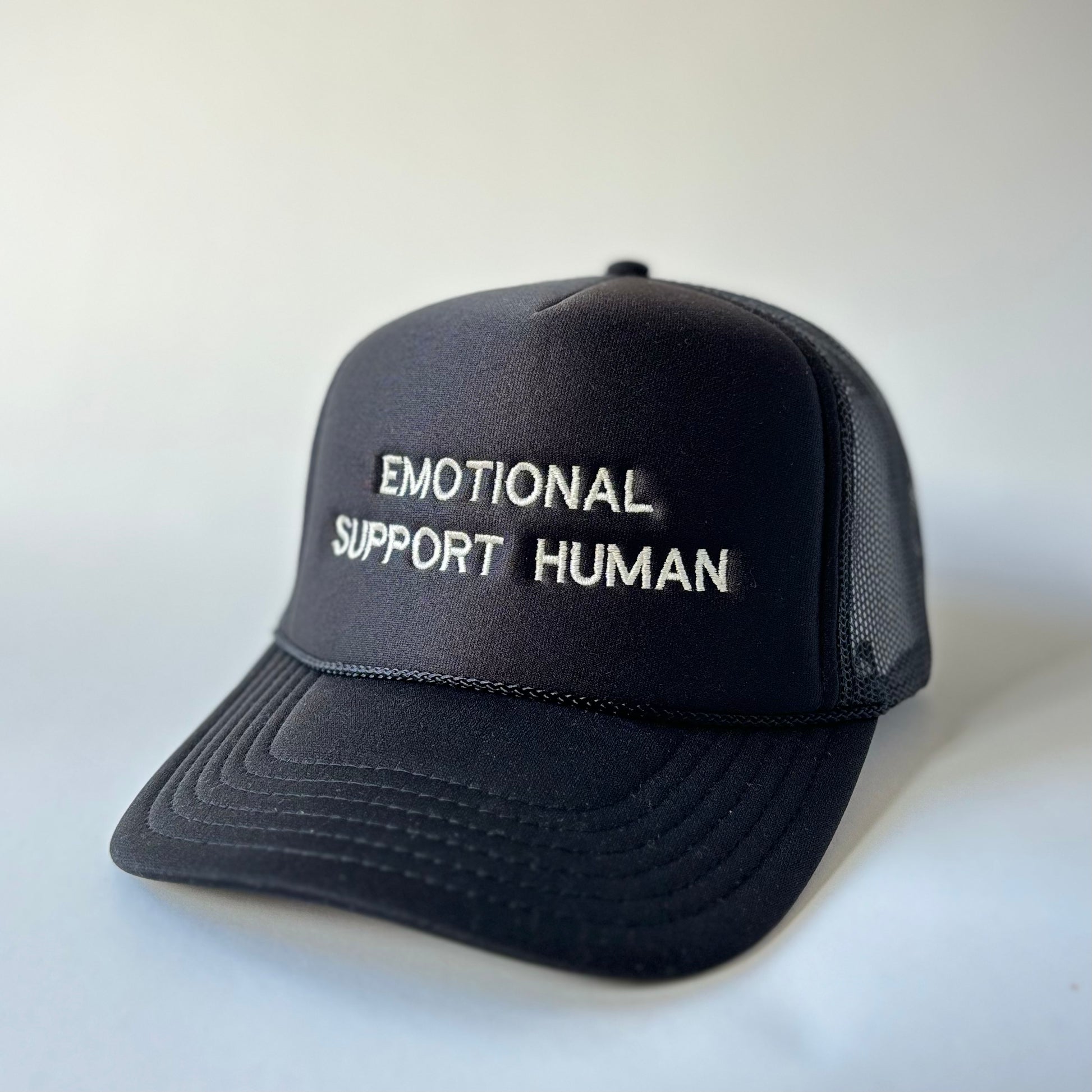 Black Unisex Emotional Support Human Dog Lover Trucker Hat