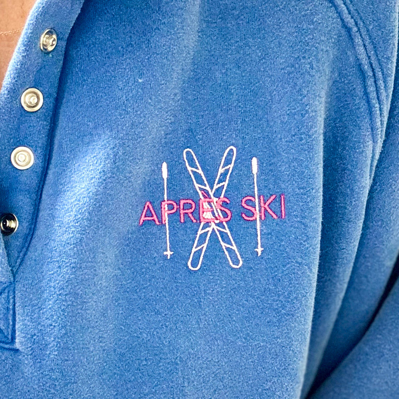 Cobalt Blue Apres Ski Embroidery Oversized Sweatshirt with Balloon Sleeve