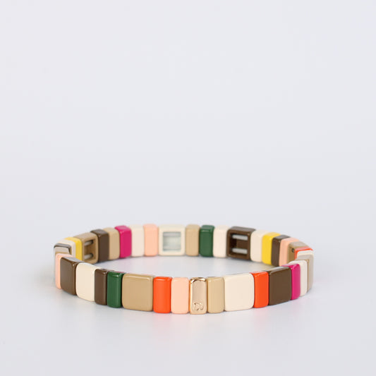 Square enamel tile multi color stretch bracelet