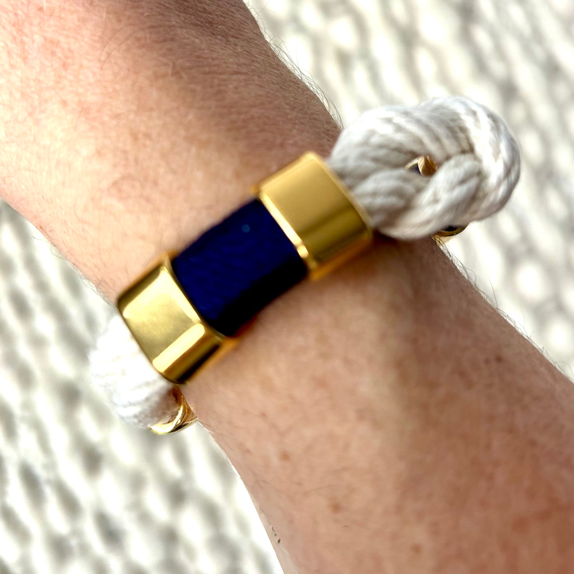 Nautical ivory knot rope braelet with navy and gold details