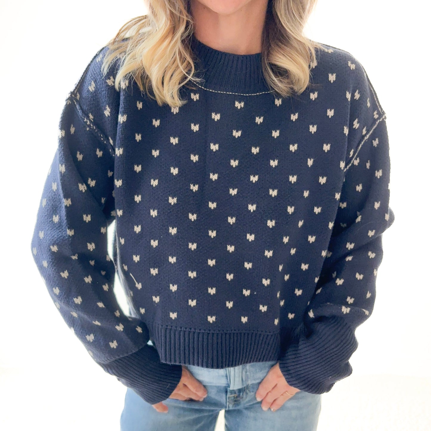 Birdseye Whipstitch Detail Crewneck Sweater