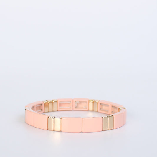Pink and Gold  Enamel Tile Bracelet for stacking